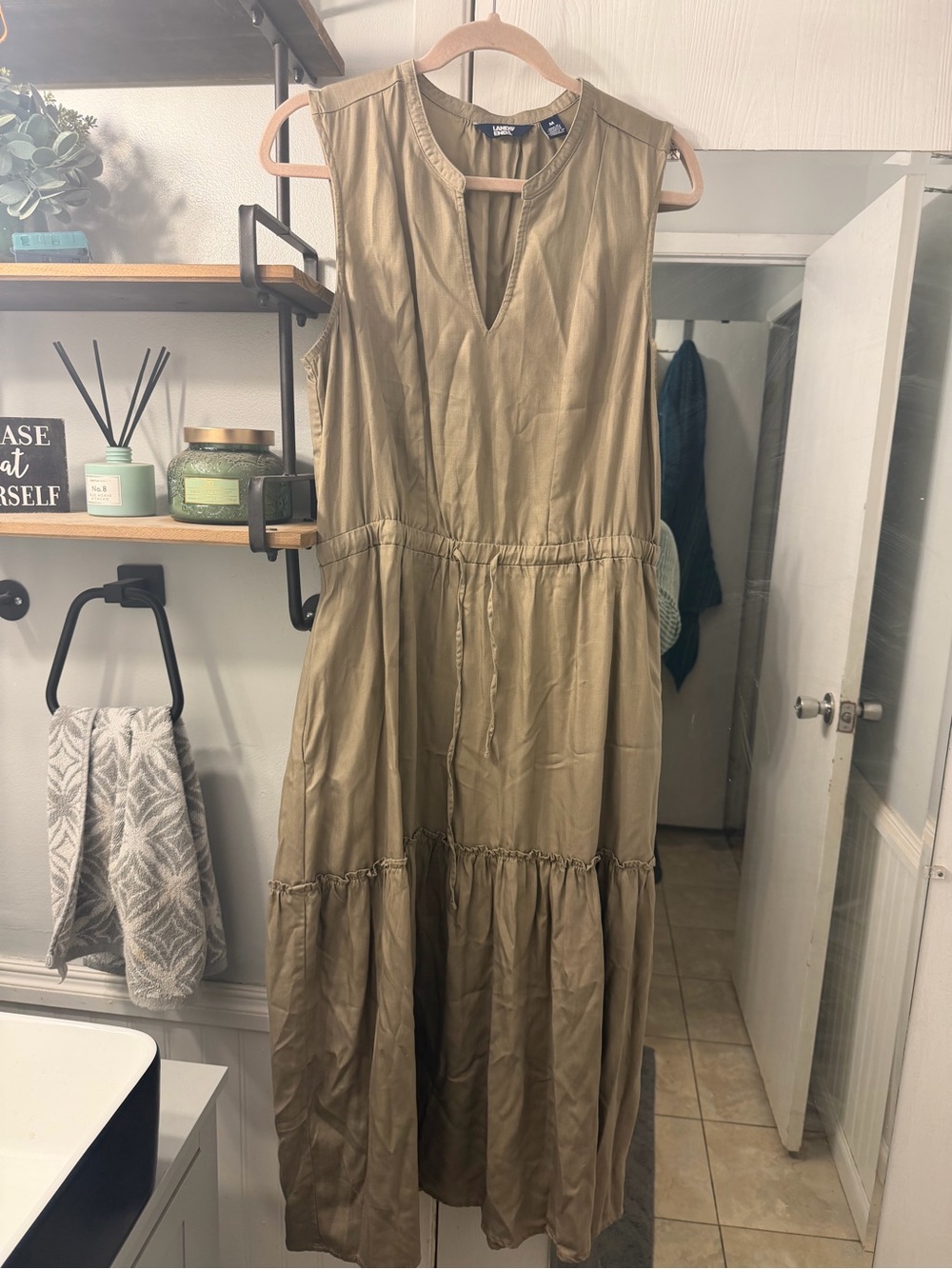 Lands' End Sleeveless Olive Maxi Dress